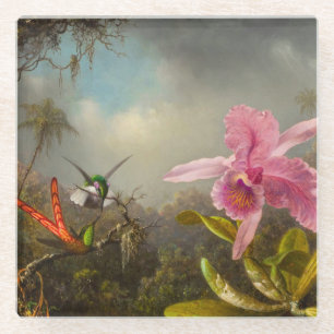 Orchid with Two Hummingbirds Heade Glass Coaster