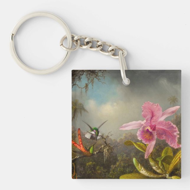 Orchid with Two Hummingbirds Heade Key Ring (Front)