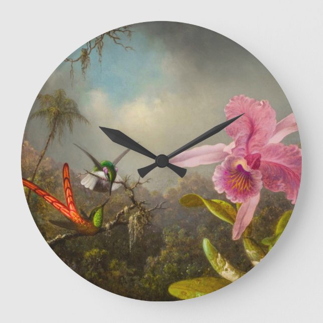 Orchid with Two Hummingbirds Heade Large Clock (Front)