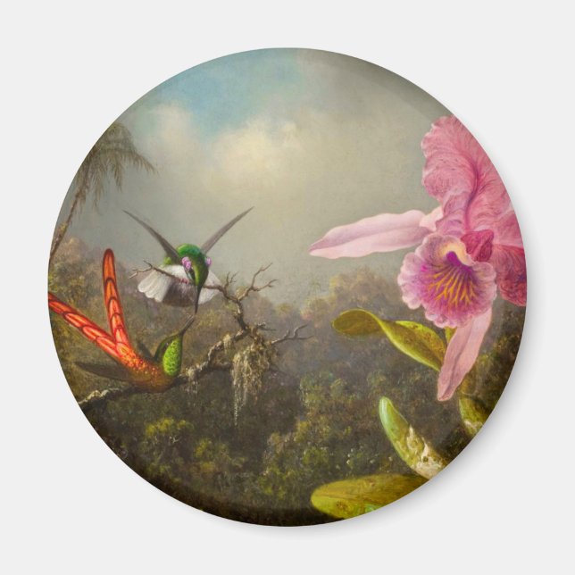 Orchid with Two Hummingbirds Heade Magnet (Front)