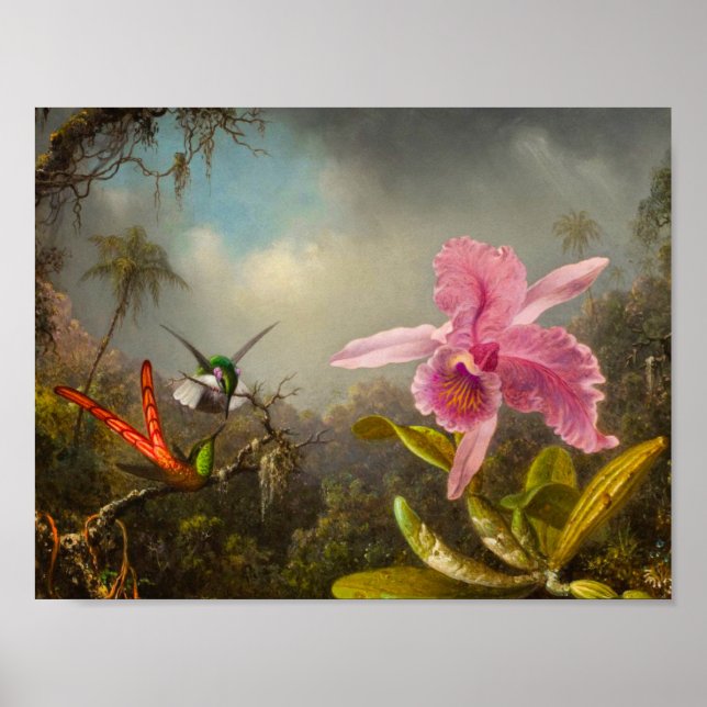 Orchid with Two Hummingbirds Heade Poster (Front)