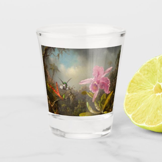 Orchid with Two Hummingbirds Heade Shot Glass (Front)