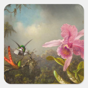 Orchid with Two Hummingbirds Heade Square Sticker