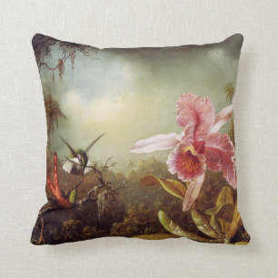 Orchid with Two Hummingbirds Pillow