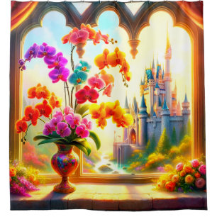 Orchids and a Castle Shower Curtain