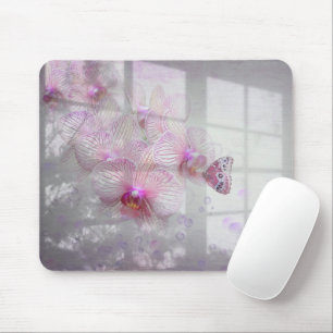 Orchids and Butterfly on Window Shadow Mouse Pad