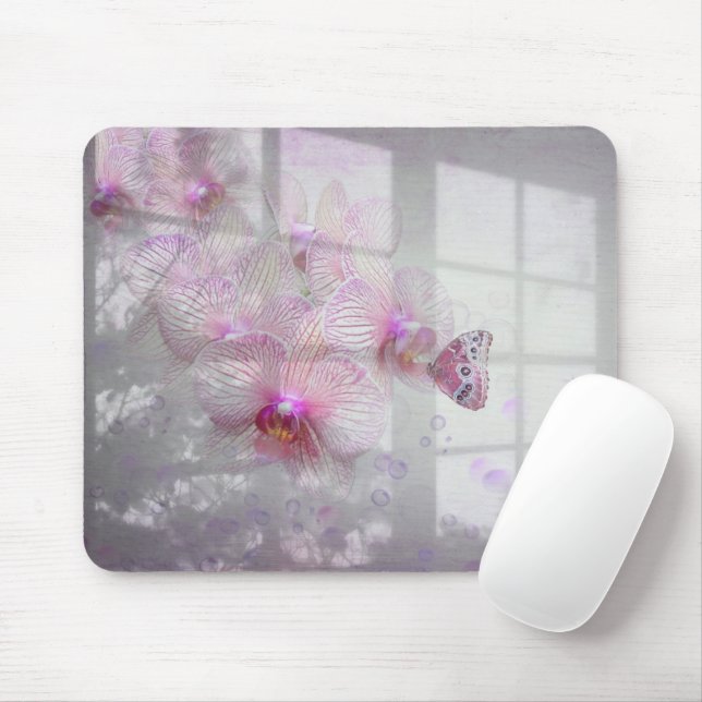 Orchids and Butterfly on Window Shadow Mouse Pad (With Mouse)