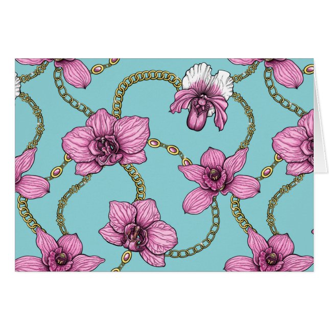 Orchids and chains, pink and blue (Front Horizontal)