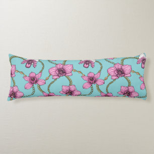 Orchids and chains, pink and blue body cushion