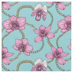 Orchids and chains, pink and blue fabric