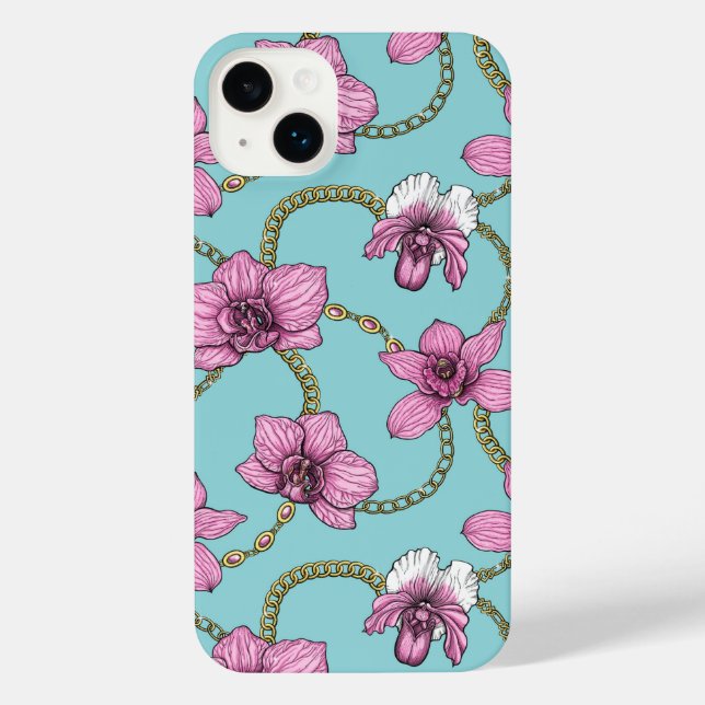 Orchids and chains, pink and blue iPhone case (Back)