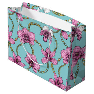 Orchids and chains, pink and blue large gift bag