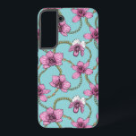 Orchids and chains, pink and blue samsung galaxy case<br><div class="desc">Hand- pained vector pattern with orchid flowers and gold chains</div>