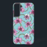 Orchids and chains, pink and blue samsung galaxy case<br><div class="desc">Hand- pained vector pattern with orchid flowers and gold chains</div>