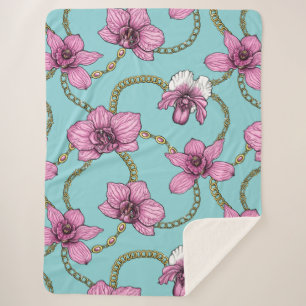 Orchids and chains, pink and blue sherpa blanket