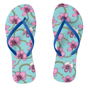 Orchids and chains, pink and blue thongs