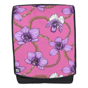 Orchids and chains, violet and pink backpack