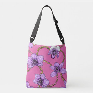 Orchids and chains, violet and pink crossbody bag