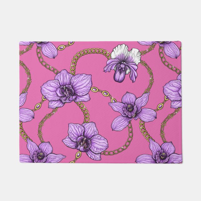 Orchids and chains, violet and pink doormat (Front)