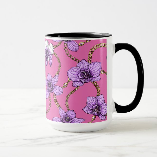 Orchids and chains, violet and pink mug (Right)