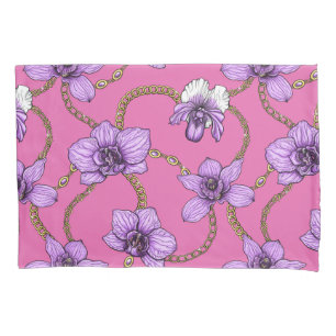 Orchids and chains, violet and pink pillowcase