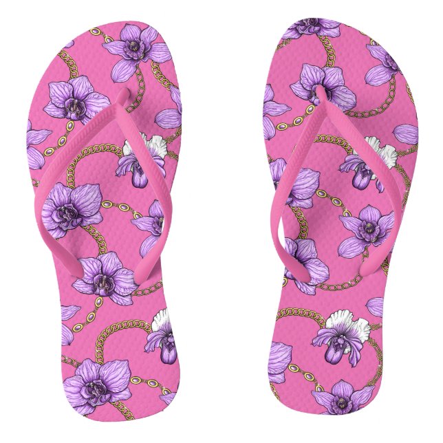 Orchids and chains, violet and pink thongs (Footbed)