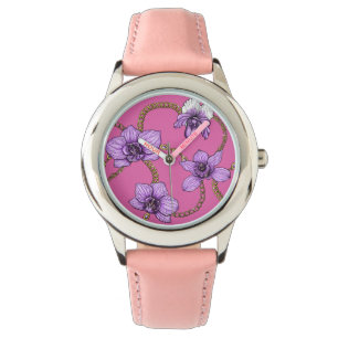 Orchids and chains, violet and pink watch