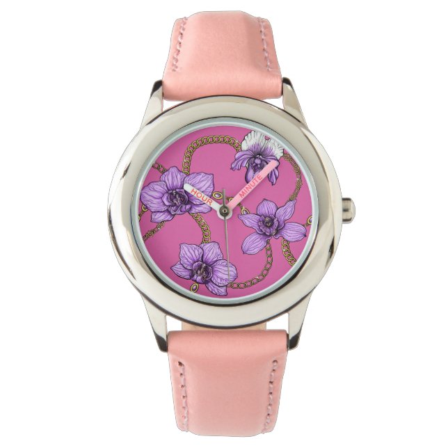 Orchids and chains, violet and pink watch (Front)