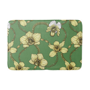 Orchids and chains, yellow and kelly green bath mat