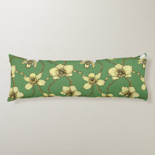 Orchids and chains, yellow and kelly green body cushion