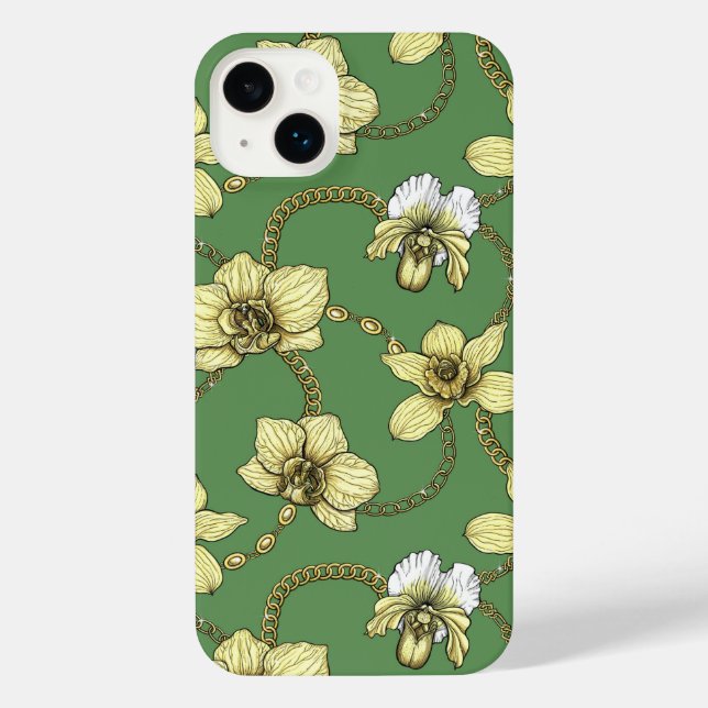 Orchids and chains, yellow and kelly green iPhone case (Back)