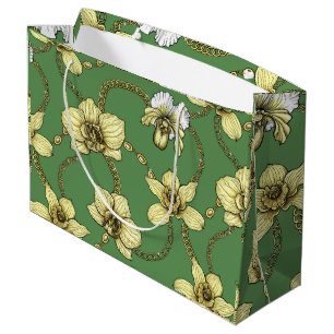 Orchids and chains, yellow and kelly green large gift bag