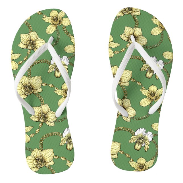 Orchids and chains, yellow and kelly green thongs (Footbed)