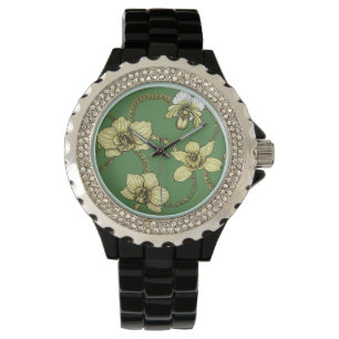 Orchids and chains, yellow and kelly green watch
