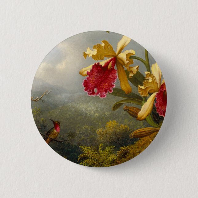 Orchids and Hummingbird Heade 6 Cm Round Badge (Front)