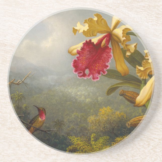 Orchids and Hummingbird Heade Coaster (Front)