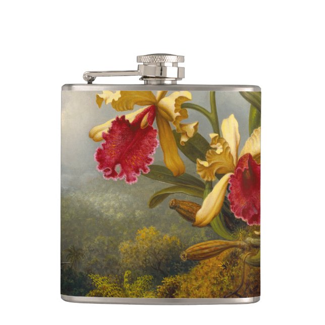 Orchids and Hummingbird Heade Hip Flask (Front)