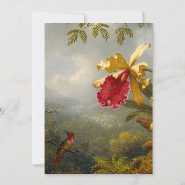 Orchids and Hummingbird Heade Invitation (Front)