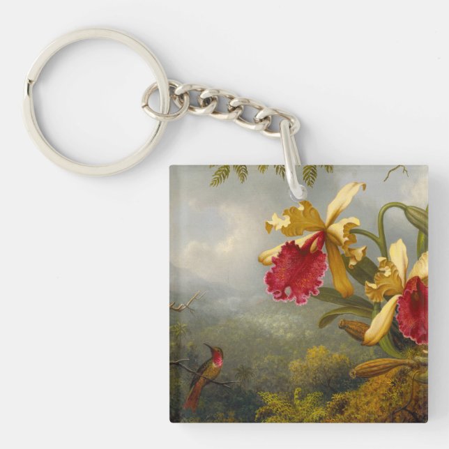Orchids and Hummingbird Heade Key Ring (Front)