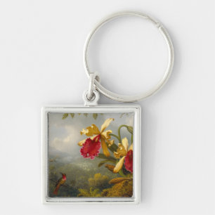 Orchids and Hummingbird Heade Key Ring