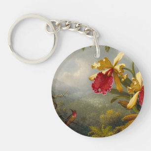 Orchids and Hummingbird Heade Key Ring