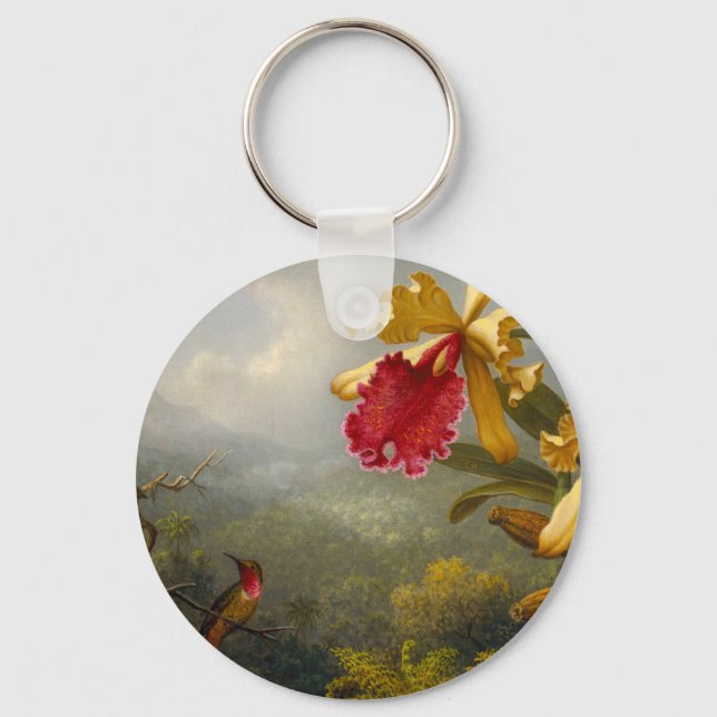 Orchids and Hummingbird Heade Key Ring (Front)