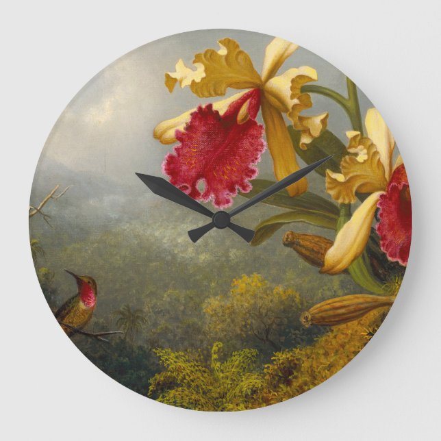 Orchids and Hummingbird Heade Large Clock (Front)