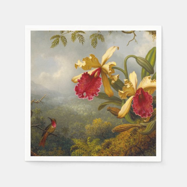 Orchids and Hummingbird Heade Napkin (Front)