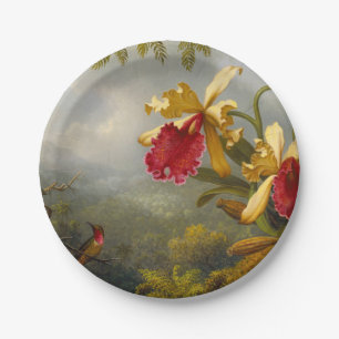Orchids and Hummingbird Heade Paper Plate