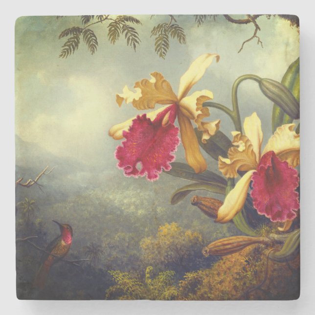 Orchids and Hummingbird Heade Stone Coaster (Front)