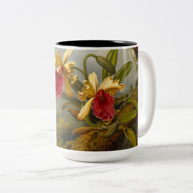 Orchids and Hummingbird Heade Two-Tone Coffee Mug (Front Right)