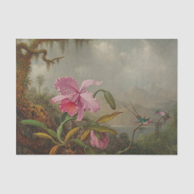 Orchids and Hummingbirds by Martin Johnson Heade Tissue Paper (Front)