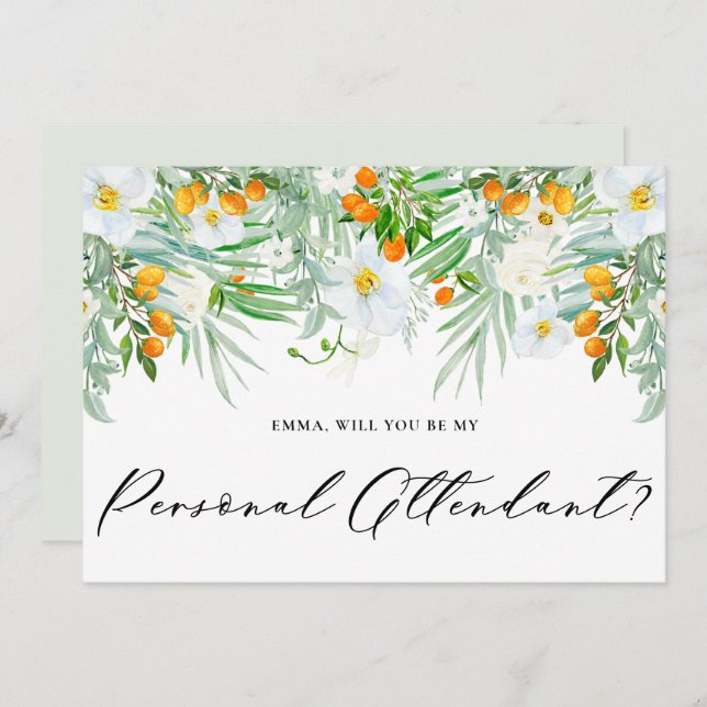Orchids and Kumquats Be My Personal Attendant Invitation (Front/Back)