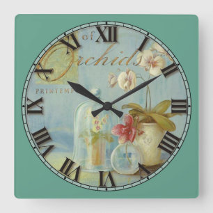 Orchids and More Roman Numeral Square Wall Clock